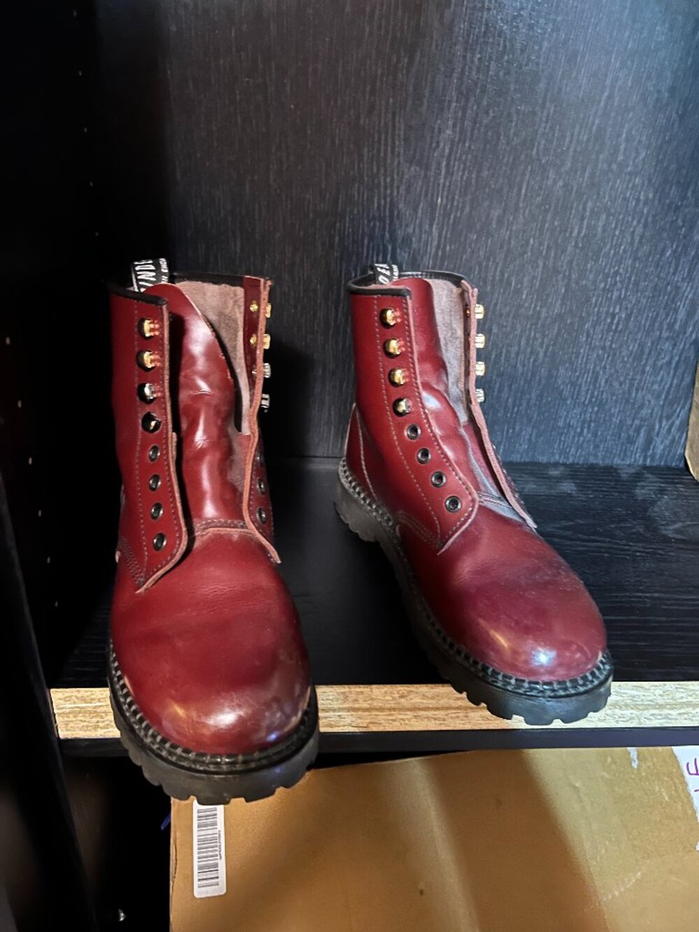 Grinders Burgundy Leather Combat Boots UK 7 / EU 41 Lug Sole No Laces